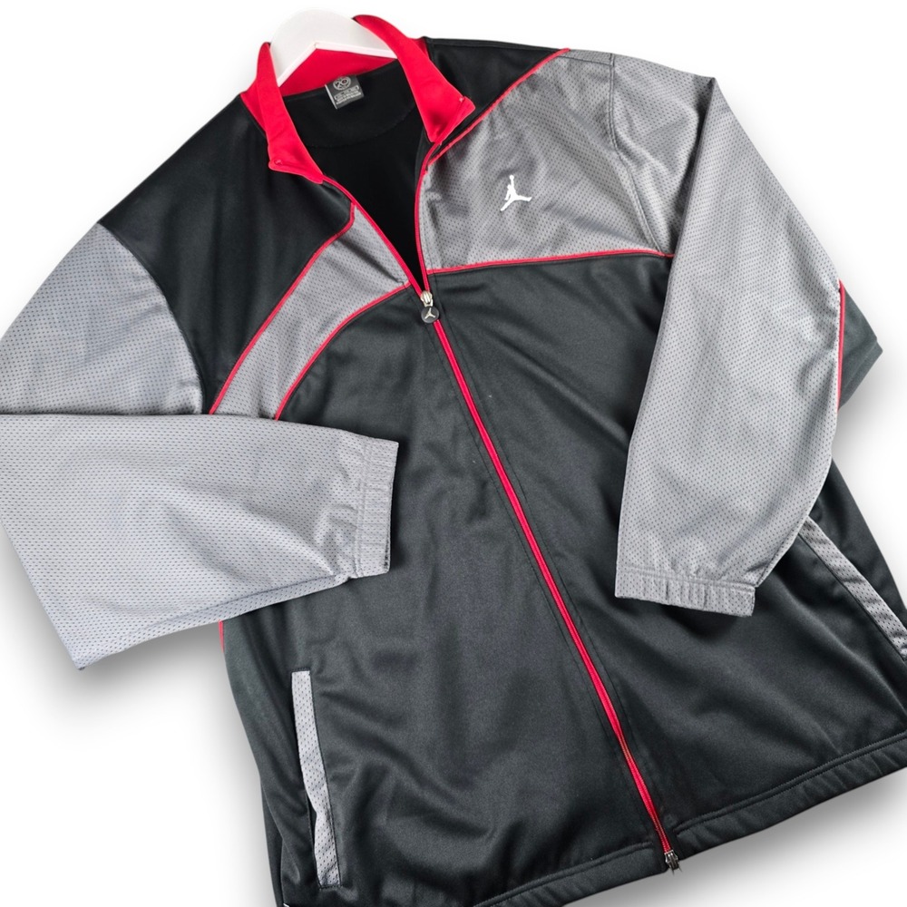 Jordan Mens XXL Track Jacket Black Grey Red Mesh Full Zip Jumpman Logo 2005